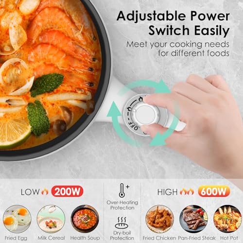 Audecook Hot Pot Electric,Mini Electric Skillet Portable Nonstick Saut Pan with Power Adjustment, Rapid Ramen Cooker Travel Multicooker Electric Pot
