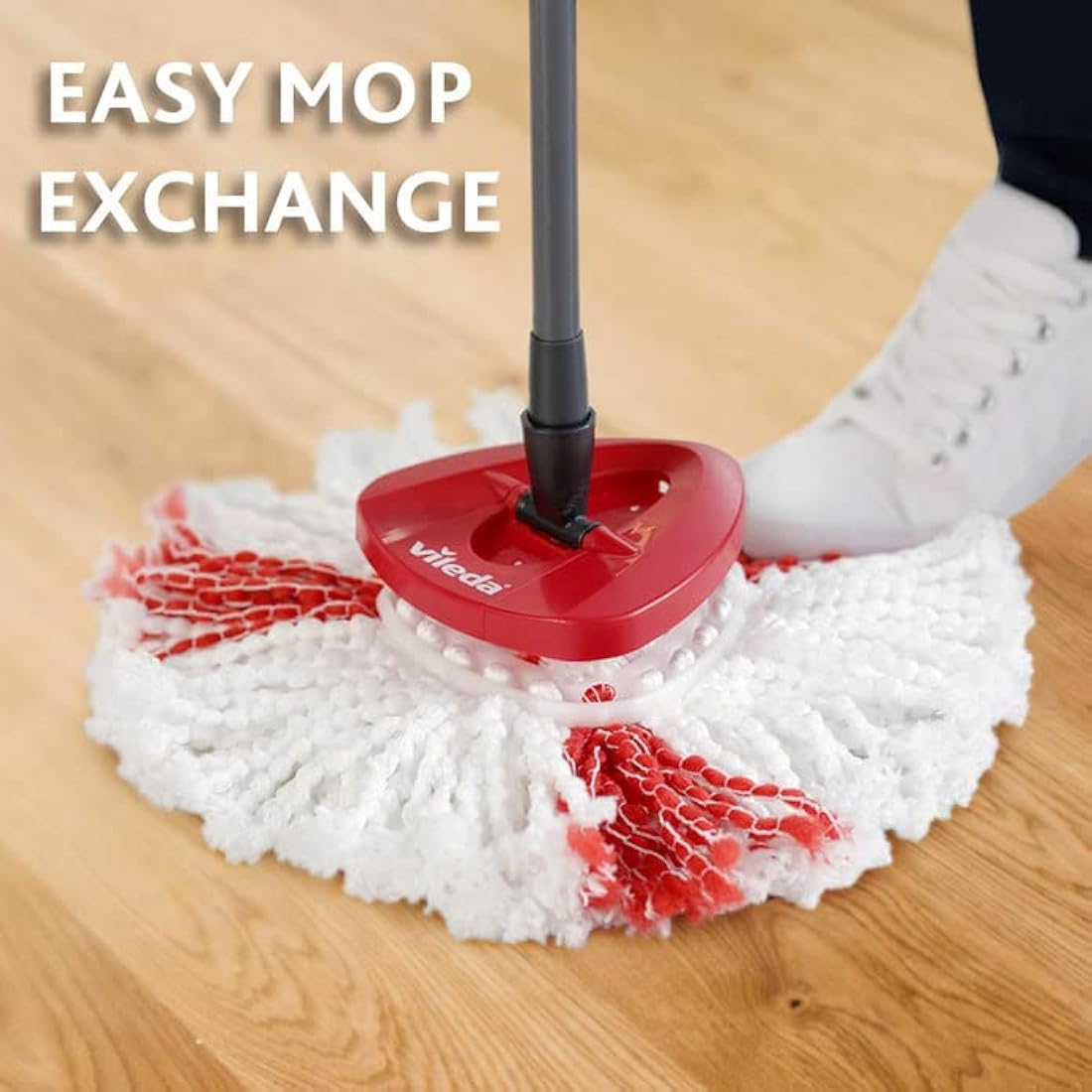 Vileda Turbo Microfibre Mop and Bucket Set with Extra 2-in-1 Head Replacement, Spin Mop for Cleaning Floors, Set of 1x Mop, 1x Bucket and 1x Refill