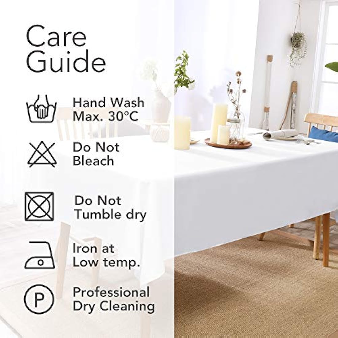 Deconovo Christmas Decorations Home Decorative Oxford Wipeable Tablecloth Rectangle Water Resistant Tablecloth for Patio Table 130x280cm(51x110in) White