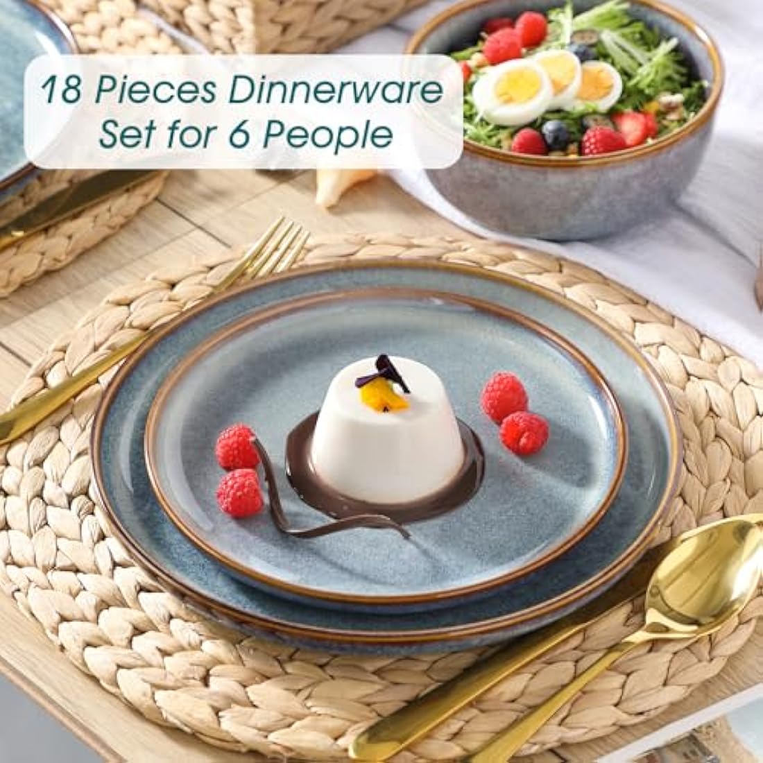 vancasso Playa Dinner Sets for 6 People, 18 Pieces Stoneware Plates and Bowls Set, Scratch Resistant Dinnerware Sets for Everyday Dining, Dishwasher and Microwave Safe, Lavender Blue