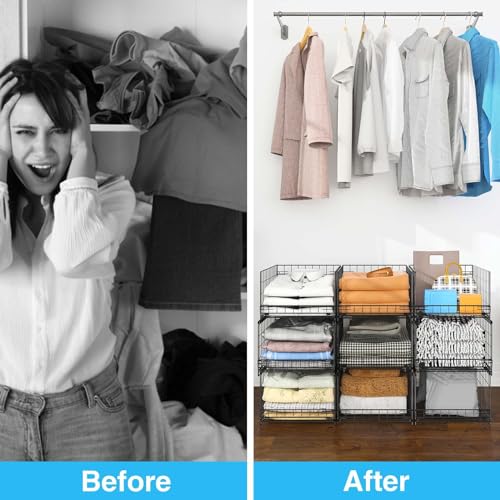 Wuciray Pack of 4 Wardrobe Storage Organiser Clothes Organiser For Wardrobe Clothes Deep Drawer Storage Boxes For Wardrobe Stackable Closet Storage