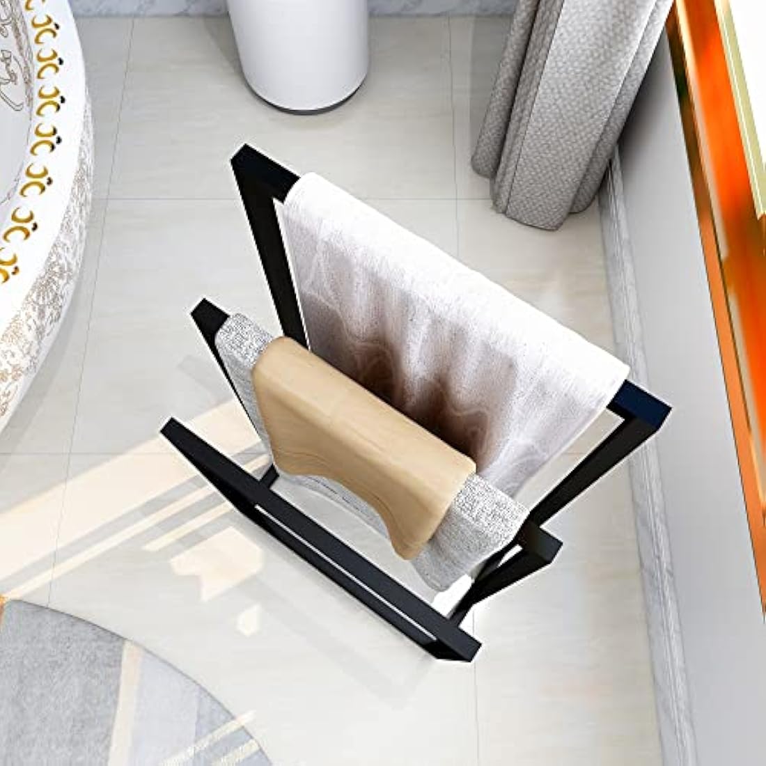 DUMEE Freestanding Towel Holder with 3 Towel Stands Rail for Bathroom Accessories Organizer, Bath & Hand Towels Storage, Black