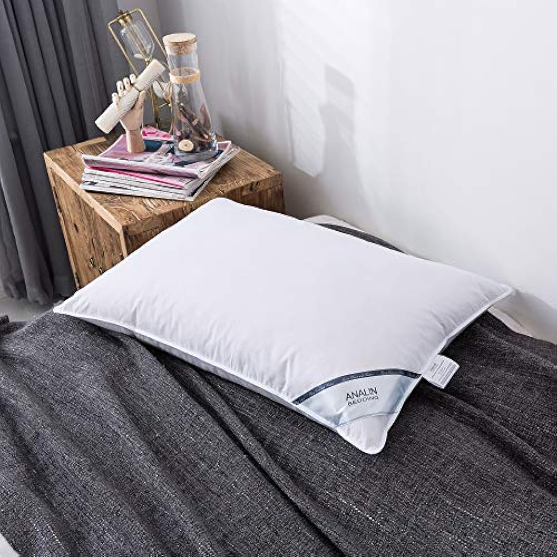 ANALIN 2 Pack Goose Feather Down Pillows, 100% Cotton Shell, Non-allergenic & Anti dust mite, Soft Hotel Quality Pillows (15% Goose Down)