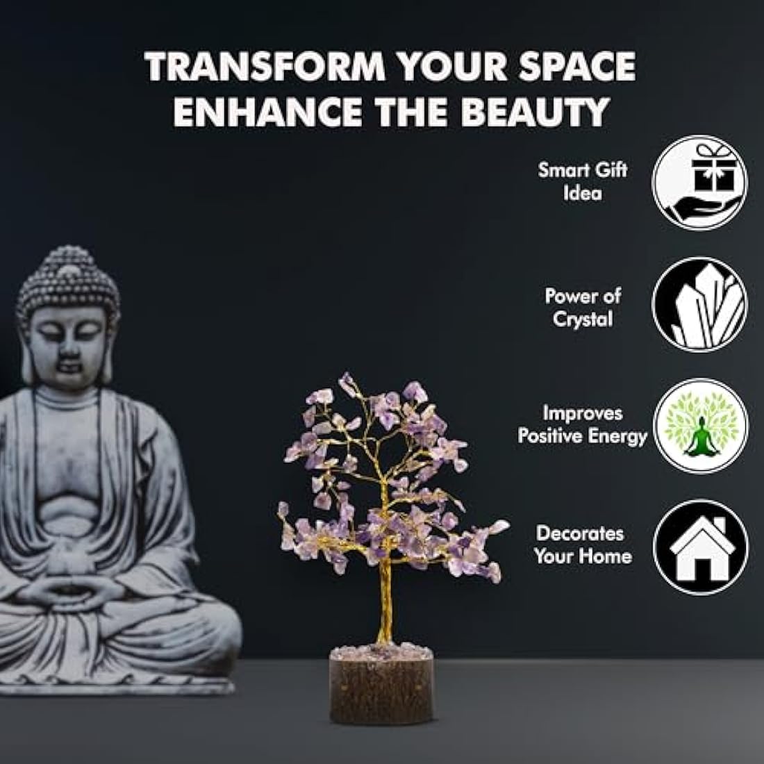 Wonder Care Amethyst Crystal Tree with Wooden Base, 7-Inch Gemstone Decor