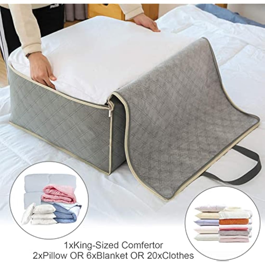Astoryou 105L Large Storage Bags with Zips, 3 PCS Duvet Storage Bag King Size, Breathable Underbed Storage Bags for Bedding, Clothes, Duvets, Pillows, Quilt, Blankets
