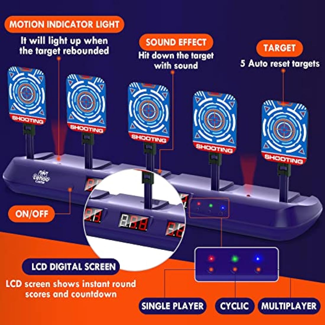 Lehoo Castle Nerf Target, Toys for 6 Year Old Boy, 5 Nerf Shooting Targets, Electronic Digital Auto Nerf Gun Target with Bullets Wrist Band for Boys Girls (Blue)
