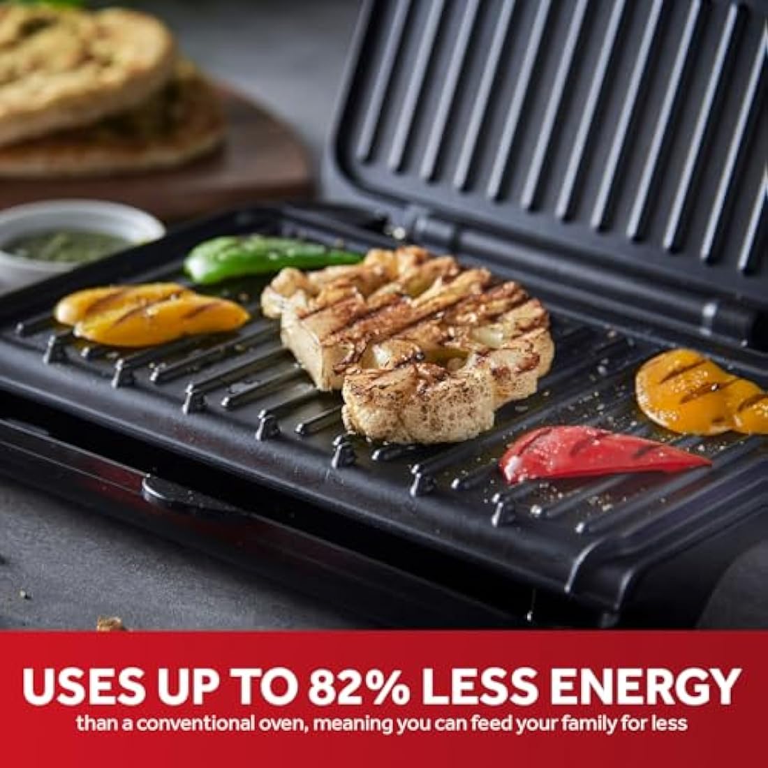George Foreman Medium Electric Fit Grill [Non stick, Healthy, Griddle, Toastie, Hot plate, Panini, BBQ, Energy saving, Vertical storage, Easy clean, Drip tray, Ready to cook light] Black, 1630W 25810