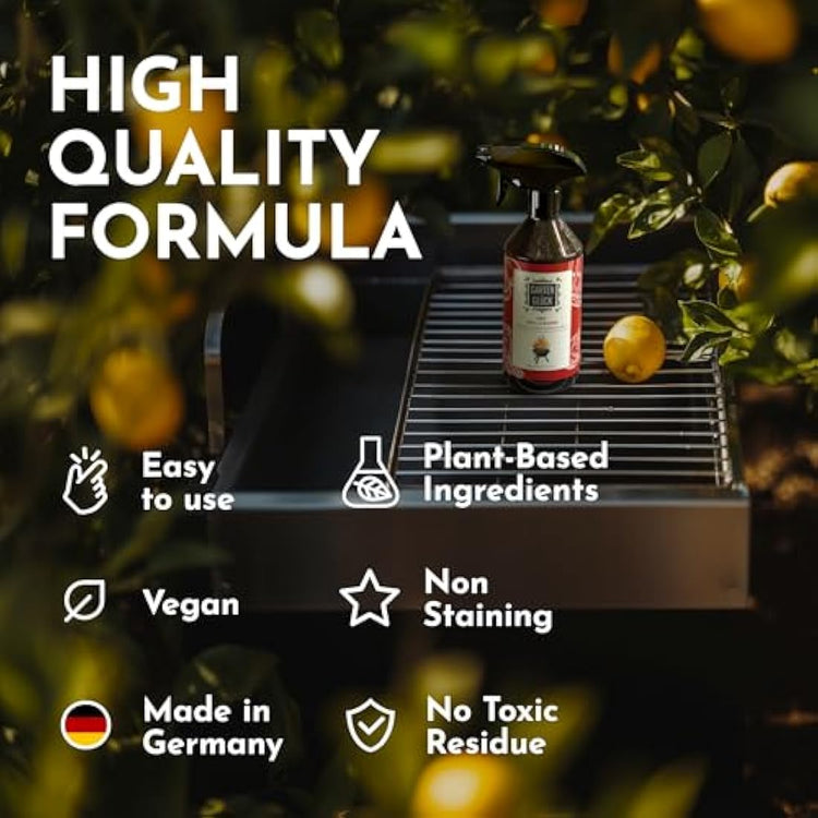 Garten Glück BBQ Cleaner Spray - 500ml - Heavy-Duty BBQ Degreaser with Cold-Pressed Lemon Oil, Natural BBQ Cleaning Products for Grill, Grates & Tools, Easy to Use Barbecue Cleaner for Stubborn Grease