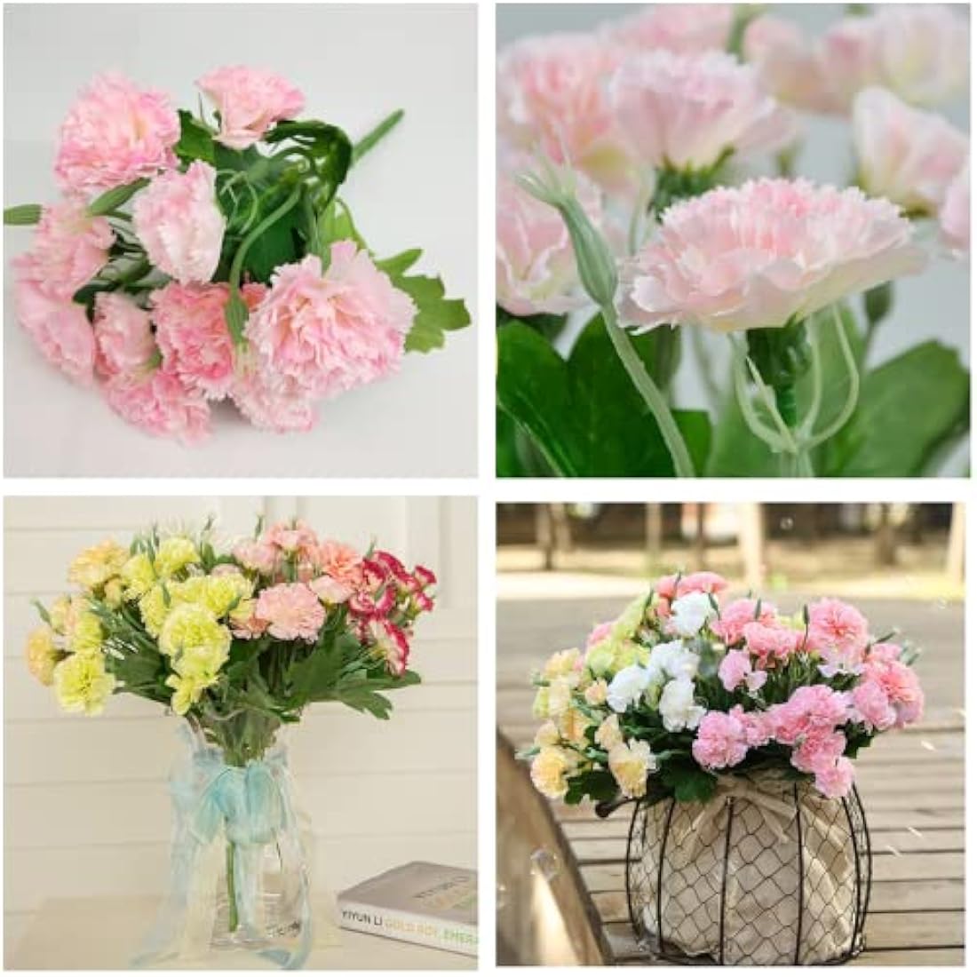 Corkwaw 40 Heads Artificial Carnations,Silk Hydrangea Bouquet Decoration Plastic Plant Suitable for Photo Props Family Party Home Decoration Bridal Wedding Bouquet Decoration (Light Pink)
