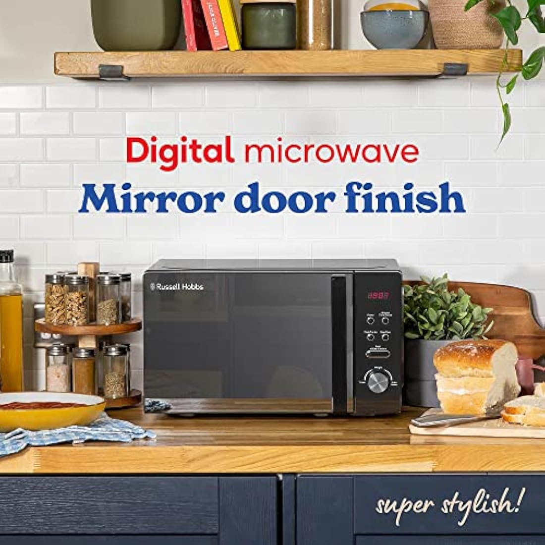 Russell Hobbs RHM2076B 20 Litre 800 W Black Digital Solo Microwave with 5 Power Levels, Automatic Defrost, 8 Auto Cook Menus, Clock and Timer, Easy Clean