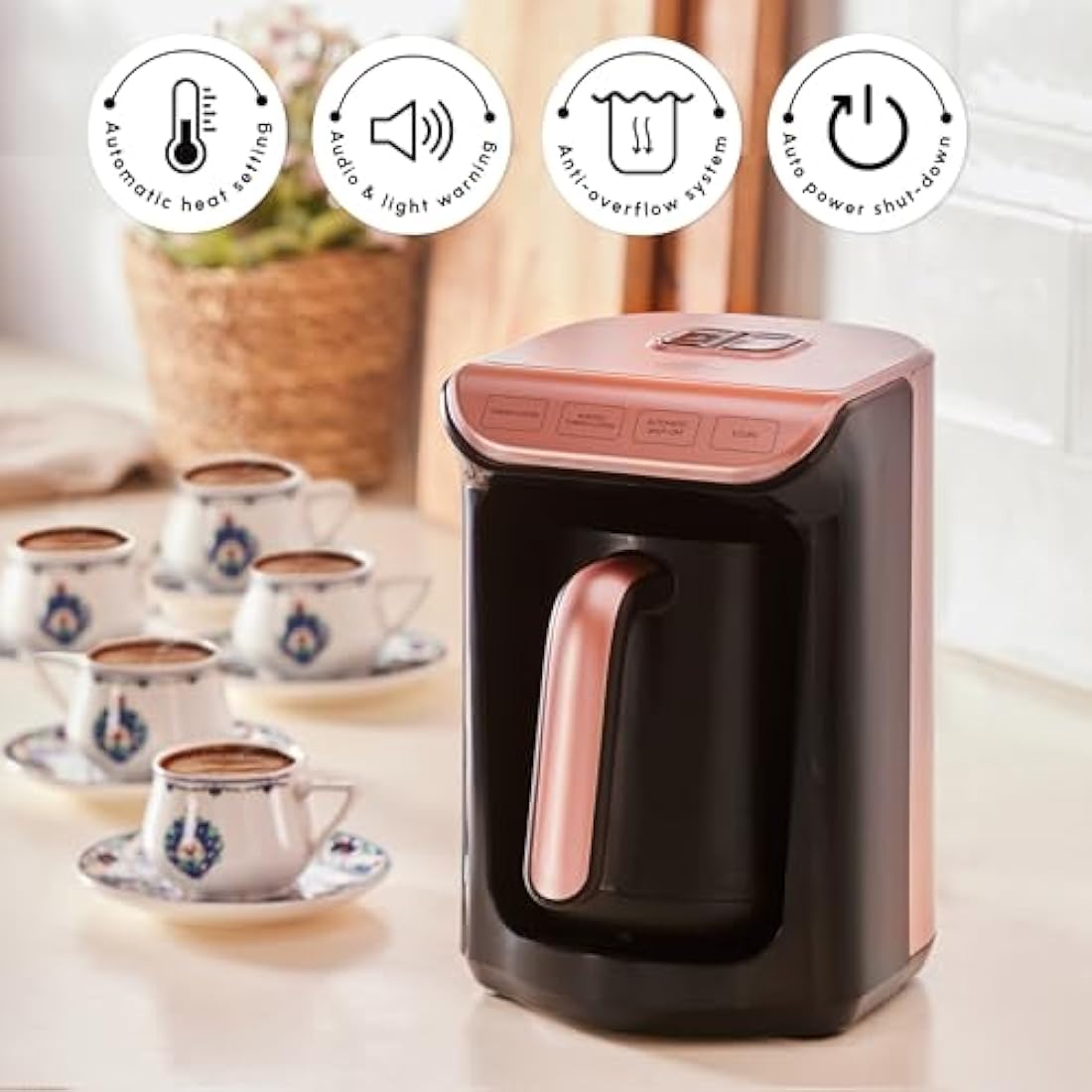 KARACA Hatır Köz Turkish Coffee Machine, for 5 People, 535W, Simple, Traditional & Fully Automatic Turkish Coffee Maker, Roseberry