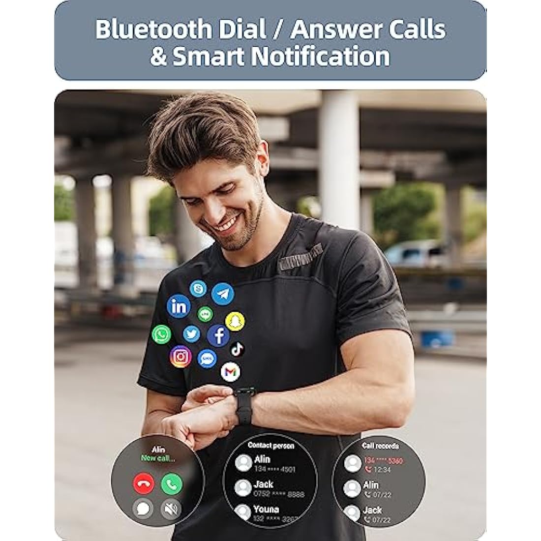 Parsonver Smart Watch Answer/Make Call, Fitness Watch for Men Women, Smartwatch IP68 Waterproof, 100+ Sport Modes, Heart Rate/Sleep Monitor, Fitness Watch for Android and iOS, Black, SPROD1