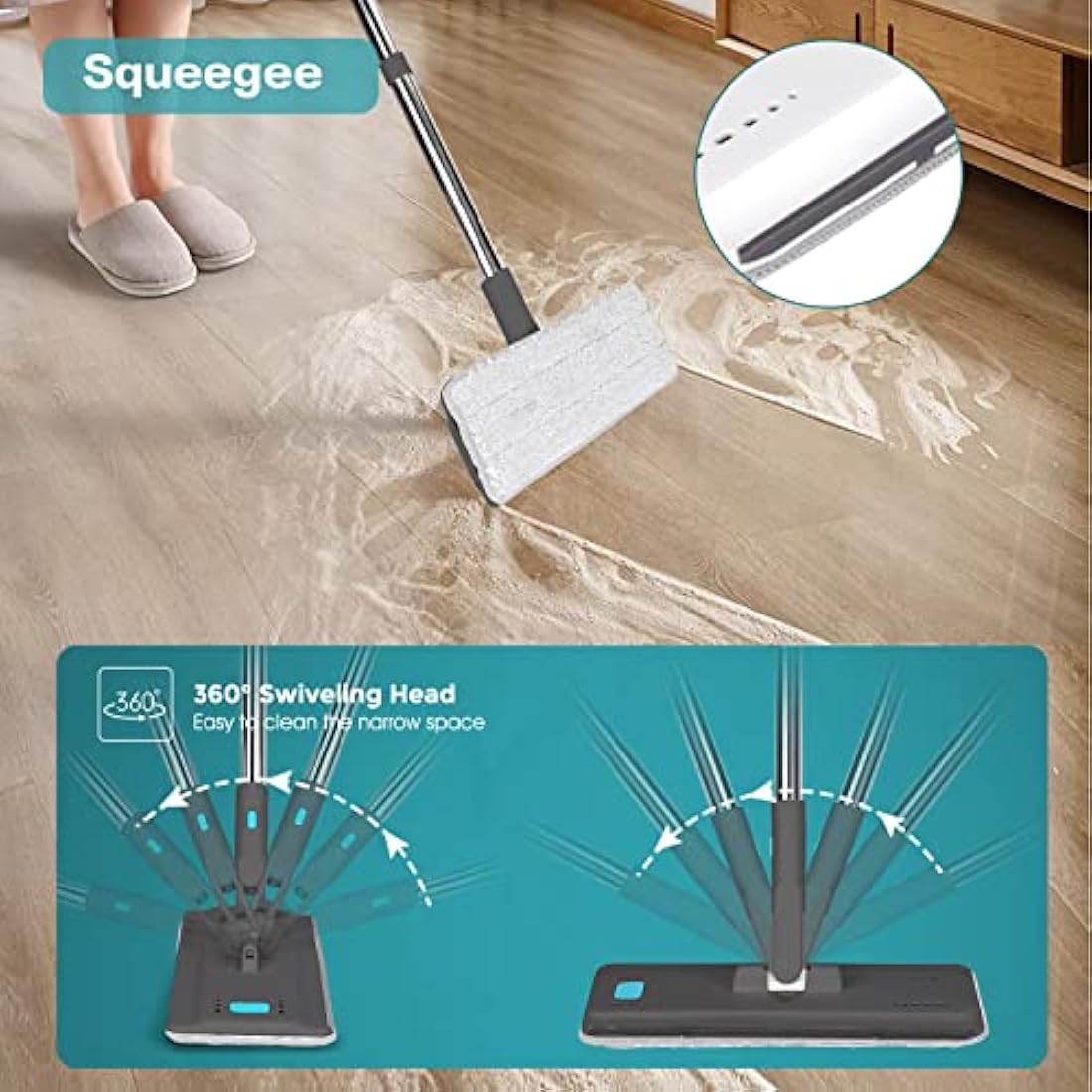 Masthome Mop and Bucket, Microfibre Mops and Buckets Sets with 140CM Stainless Steel Handle & 6pcs Washable Pads, Wet & Dry Cleaning Buckets for Cleaning Laminate Tile Hardwood Floors