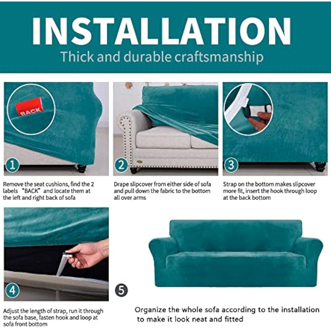XINEAGE 1 Piece Velvet Couch Covers for 3 Cushion Couch Living Room High Stretch Sofa Cover Pets Dogs Friendly Anti Slip Thickened Slipcovers Furniture Protector (3 Seater, Peacock Blue)