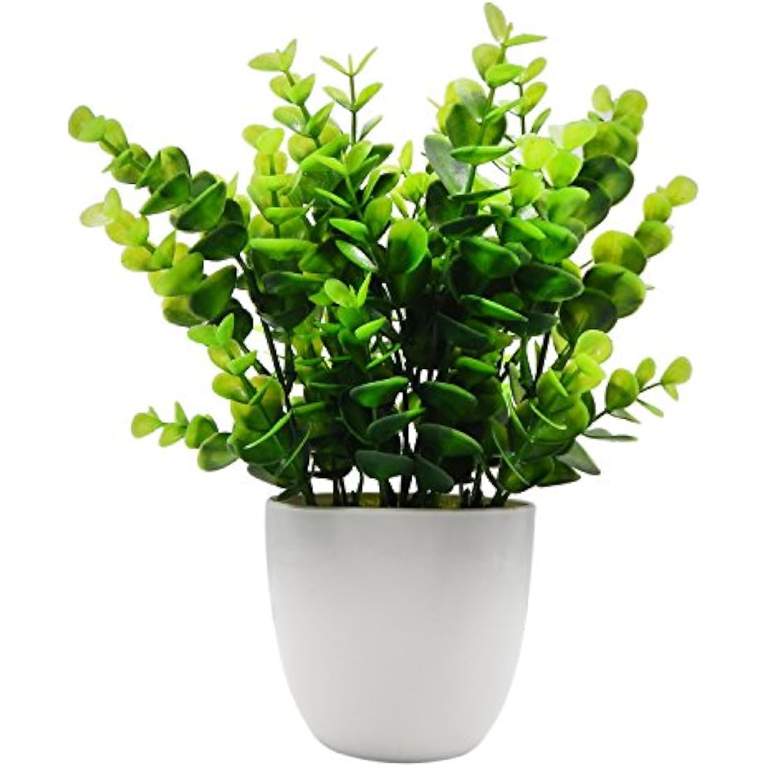 OFFIDIX Mini Plastic Eucalyptus Artificial Plants with Vase for Office desk, home and friends’ gift Fake Plant with Plastic Pots for Home Decoration (White)