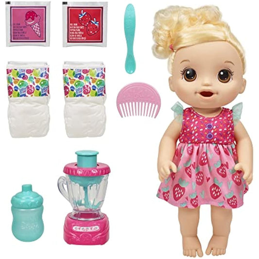 Baby Alive Magical Mixer Baby Doll Strawberry Shake with Blender Accessories, Drinks, Wets, Eats, Blonde Hair Toy for Children Aged 3 and Up