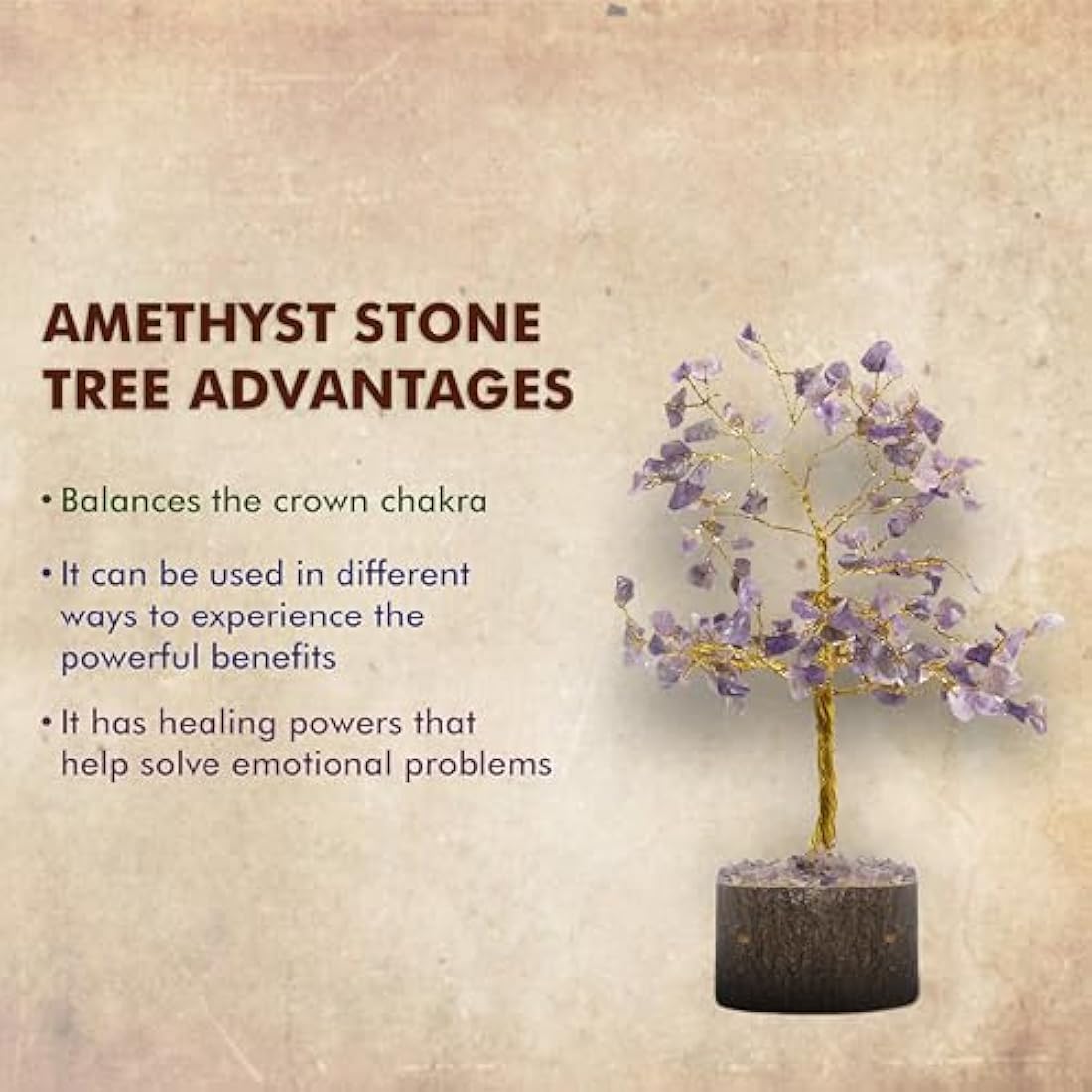 Wonder Care Amethyst Crystal Tree with Wooden Base, 7-Inch Gemstone Decor
