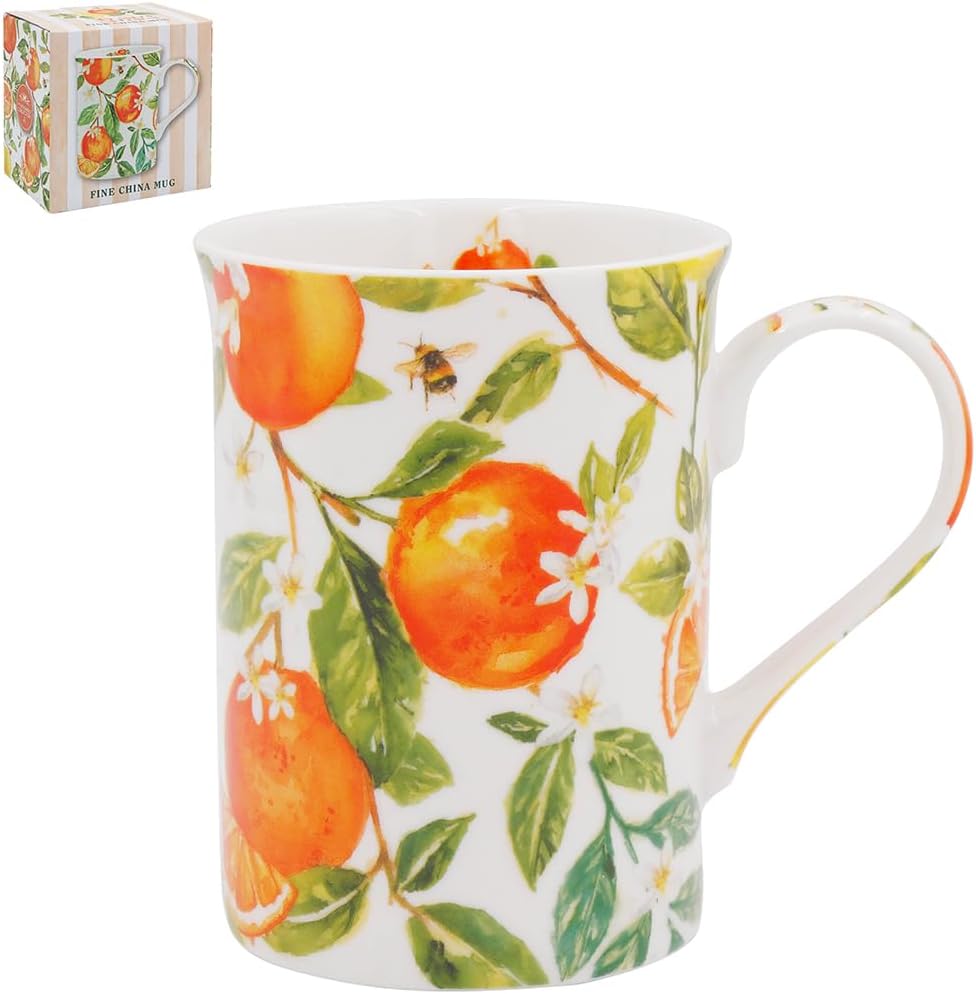The Leonardo Collection Oranges & Lemons Jennifer Rose Fine China Oranges & Lemons Mugable Coffee Cups for Home & Office | Easy-to-Hold Coffee Mugs for Daily Use