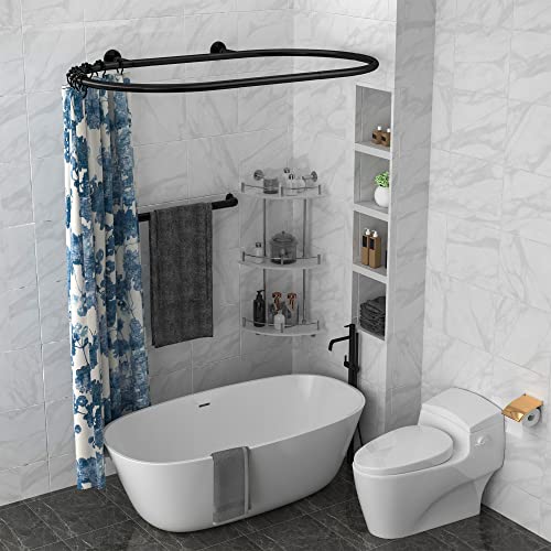 Sikaiqi Al alloy Oval Shower Curtain Rod Hoop Square Shape Bathroom Rod for Clawfoot Tub Free Standing Tubs Black