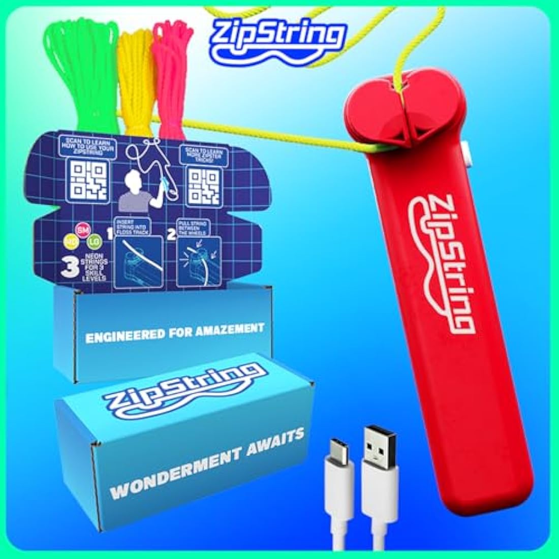 ZipString - String Rope Launcher - Outdoor Toy Viral, Fidget Toy for Kids and Adults - Cool Toys - Rock it Red Zip String Toy