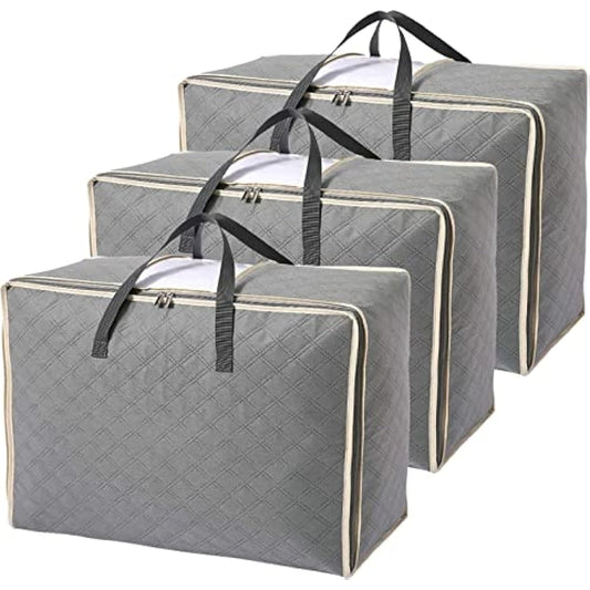 Astoryou 105L Large Storage Bags with Zips, 3 PCS Duvet Storage Bag King Size, Breathable Underbed Storage Bags for Bedding, Clothes, Duvets, Pillows, Quilt, Blankets