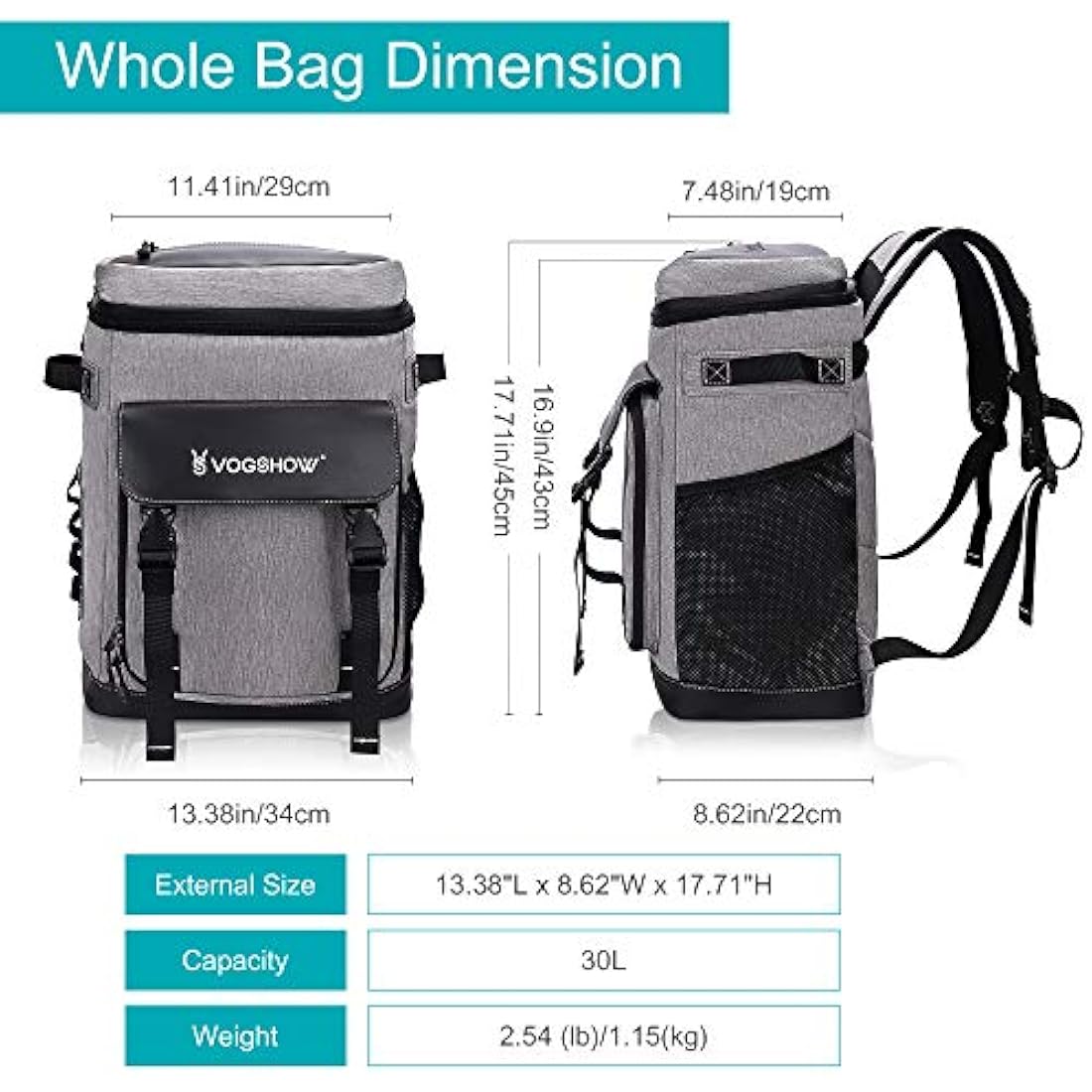 Vogshow 30L Cooler Bag Picnic Backpack Large Capacity Waterproof Cool Bag Rucksack Leakproof Insulated Backpack Cooler for Camping, Party, BBQ, Family Outdoor, Shopping, Beach, Fishing