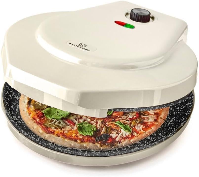 MisterChef Pizza Maker 1450W Ceramic Plates, 12 Inch / 30cm, 2,3 Metal, Free Recipe Book, Cream