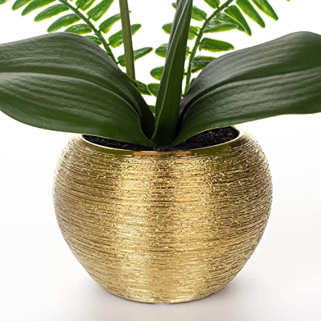 Briful Artificial White Orchid Plant in Gold Ceramic Pot, 12-Inch