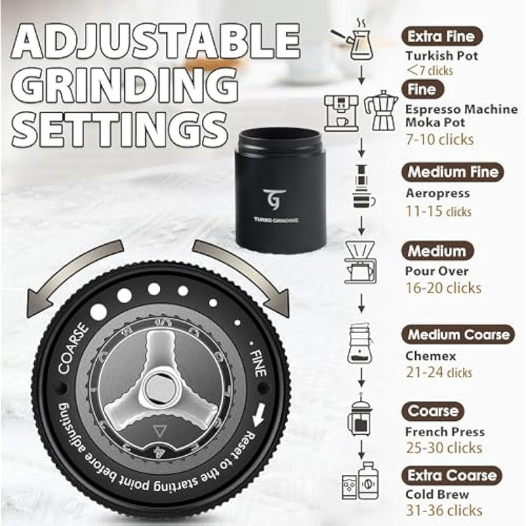 SUNYA Manual Coffee Grinder with Stainless Steel Conical Burr. Aluminum Shell Hand Coffee Bean Mill with Adjustable Settings. Coffee Recipes Booklet Included (MCG-02 Black)