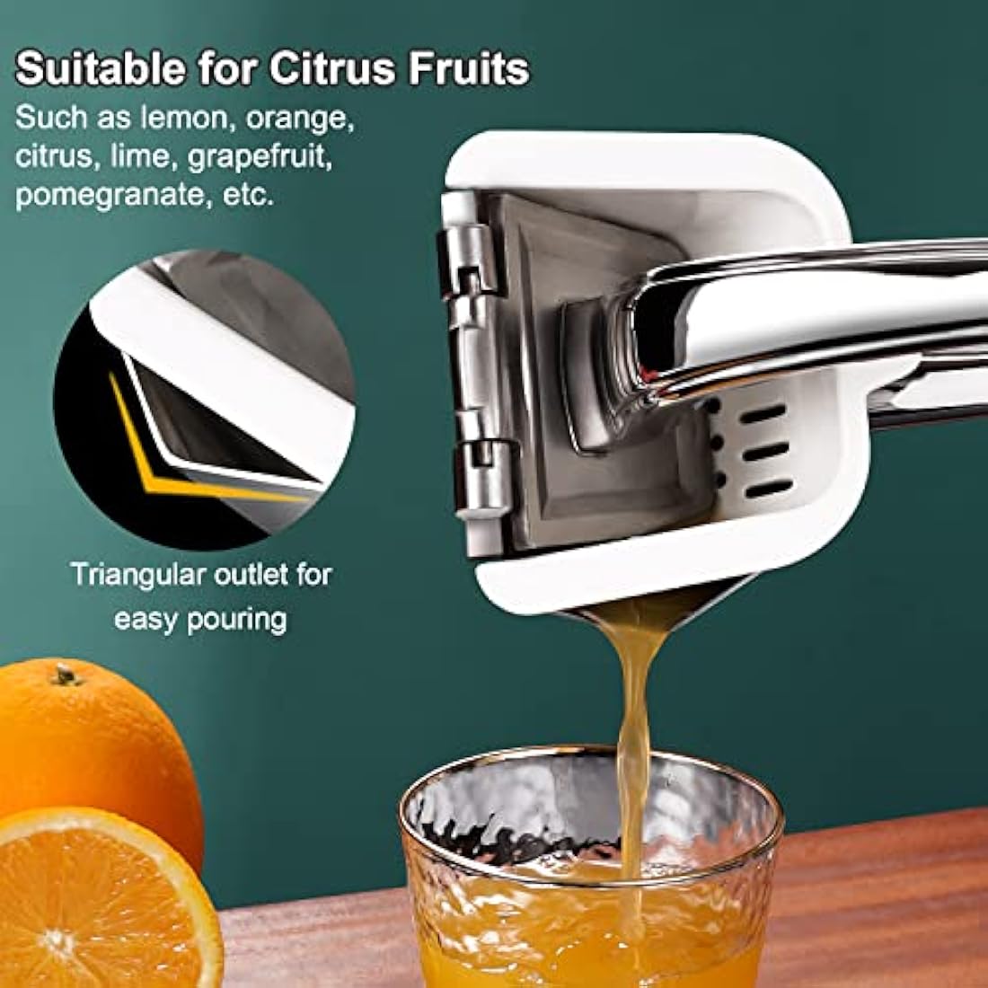 SUCCFLY Lemon Squeezer Stainless Steel, Manual Juicer Citrus Lime Orange Fruit Squeezer Heavy Duty Ergonomic Handle Labor-saving Large Capacity Juice Press Hand Handheld Juicer (5 Year Warranty)