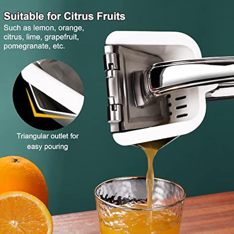SUCCFLY Lemon Squeezer Stainless Steel, Manual Juicer Citrus Lime Orange Fruit Squeezer Heavy Duty Ergonomic Handle Labor-saving Large Capacity Juice Press Hand Handheld Juicer (5 Year Warranty)