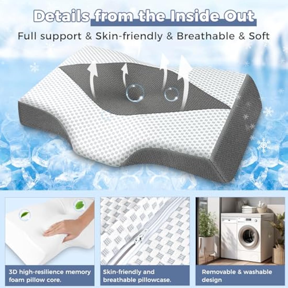Hydomi Memory Foam Cervical Pillow for Neck and Shoulder Pain: Orthopedic Neck Support Pillows for Sleeping with Hollow Design Ear Pain Free- Ergonomic Bed Bolster Pillow for Side/Back&Stomach Sleeper
