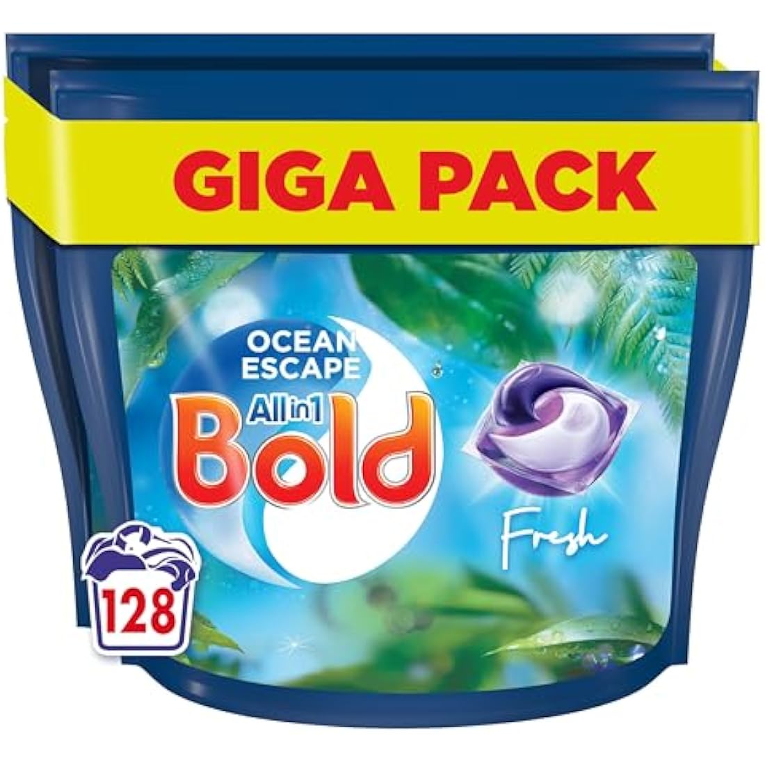 Bold All-in-1 PODS, Washing Liquid Detergent Tablets / Capsules 128 Washes (64X2) Ocean Escape, Washing Detergent For Brilliant Cleaning With Built-In Fabric Softener