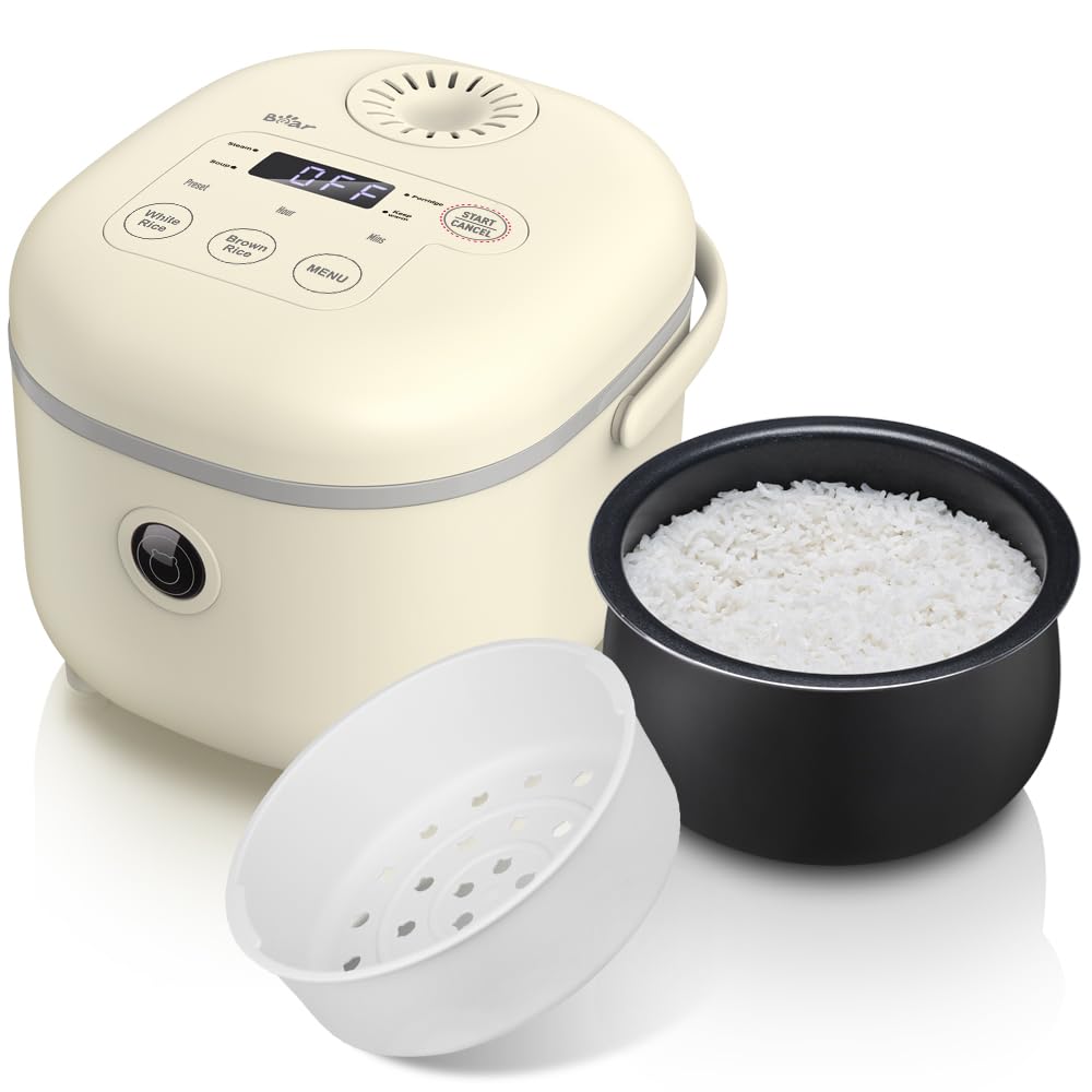Bear Multifunctional 4 Cups(Uncooked) Rice Cooker with Steamer and 6 Rice Cooking Functions for 2-3 People - Perfect for White/Brown Rice, Porridge,