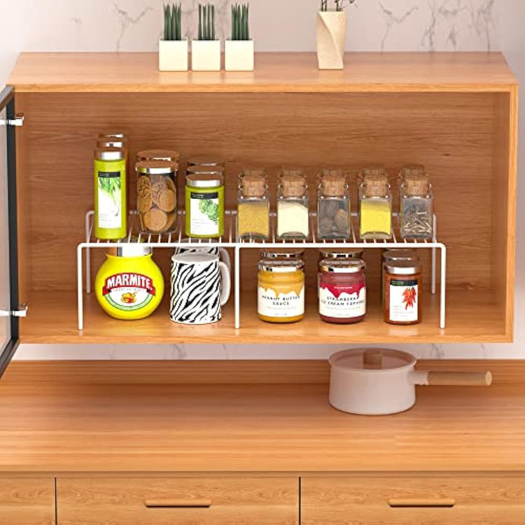 iPEGTOP Freezer Cabinet Storage Shelf, Expandable Metal Rustproof Spice Rack, Adjustable Kitchen Organizer Counter Fridge Pantry Shelf Space Saver, White, Set of 2