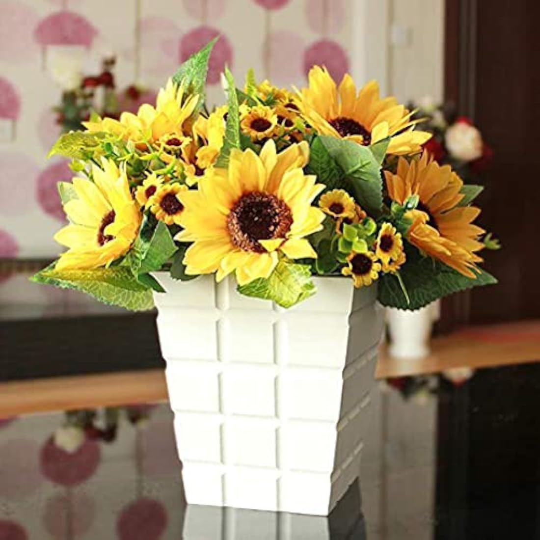 nuoshen 2 Packs Sunflower Artificial Flowers,Silk Bouquet Yellow Plastic Flowers Fake Sunflowers for DIY Craft Wedding Home Decoration
