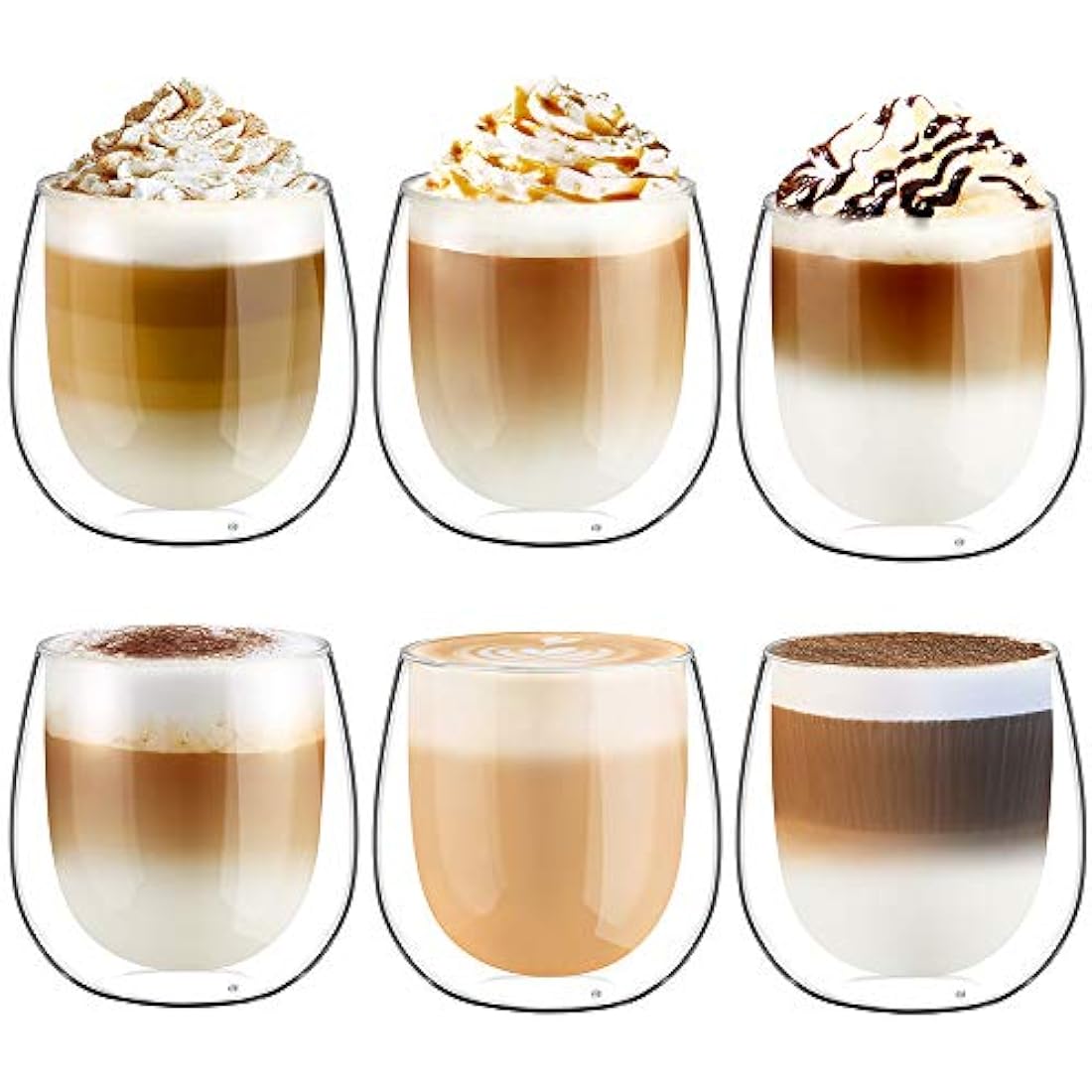 glastal 6x250ml Double Walled Coffee Glasses Mugs Cappuccino Latte Macchiato Glasses Cups for Coffee Tea Milk Juice Ice Cream Borosilicate Heat Resistant Glass Cups