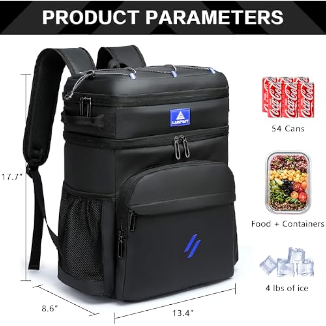 Laripwit Cooler Backpack 54 Cans Insulated Cool Bag Rucksack Leak-Proof Picnic Backpack for Men Women - Perfect Large Soft Cooler Rucksack for Travel, Camping, Lunch, Beach