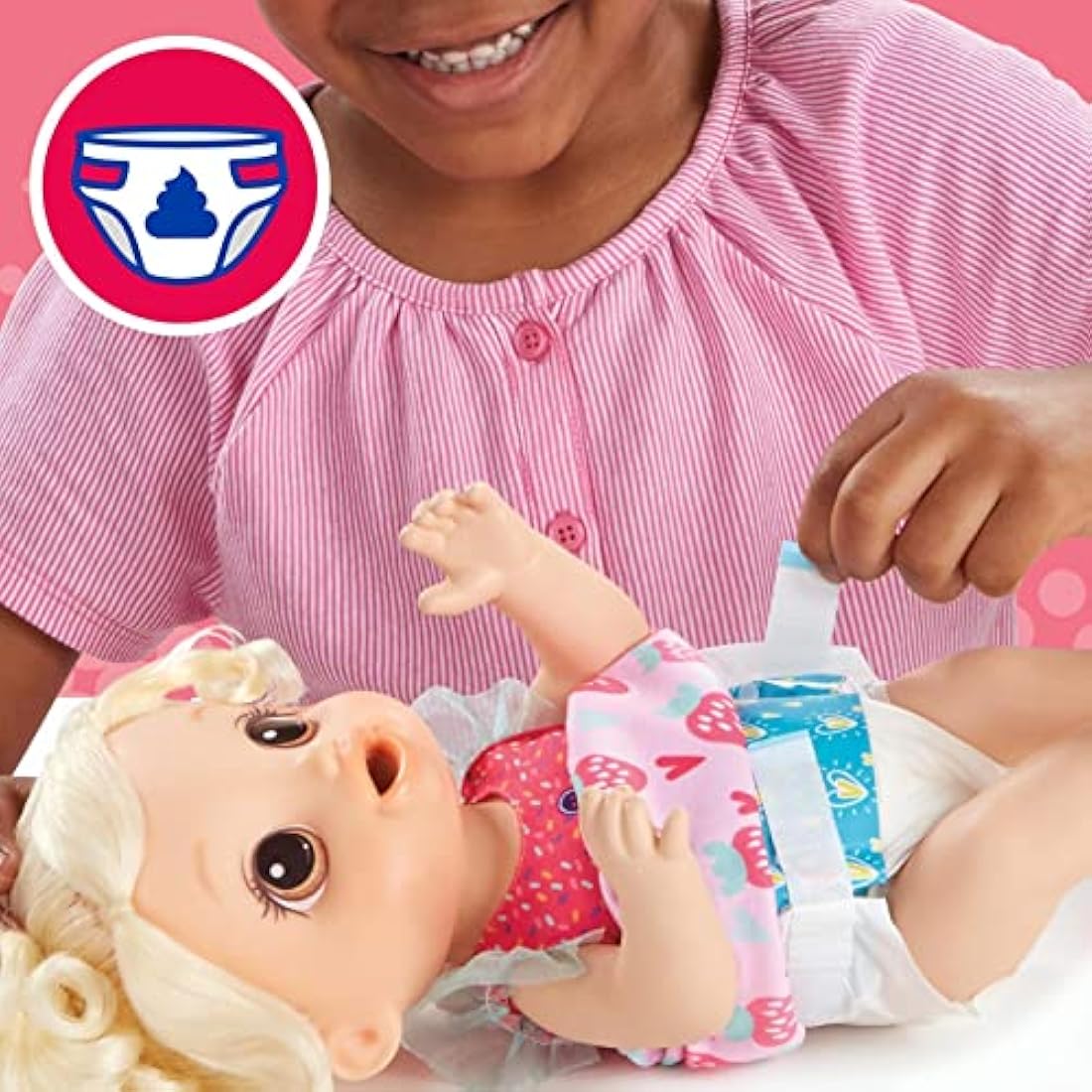 Baby Alive Magical Mixer Baby Doll Strawberry Shake with Blender Accessories, Drinks, Wets, Eats, Blonde Hair Toy for Children Aged 3 and Up