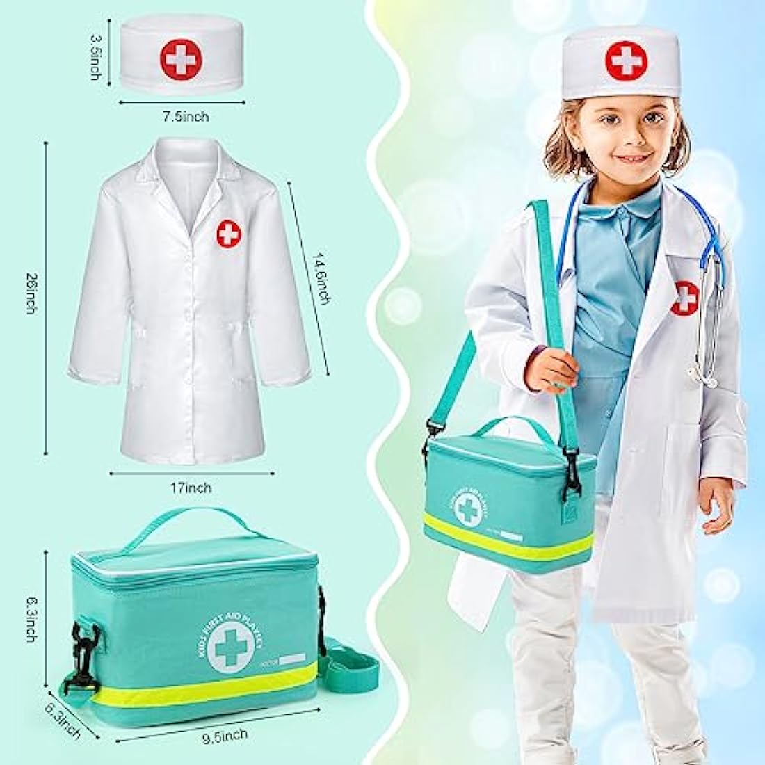 Sundaymot Kids Doctors Wooden Kit, 34 Pcs, with Real Stethoscope, Portable Doctors Bag, Pretend Role Play Medical Kit Toys for 3-6 Year Old Toddlers