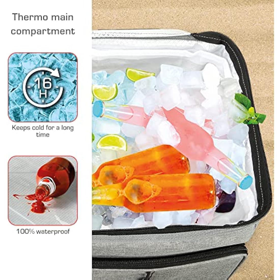 bomoe Cooler Bag Foldable – Beach Cooler Bag – Insulated Picnic Bag with 16h Cooling Function – Small Lunch Bag – Cooler Food Bag with Extra Pocket