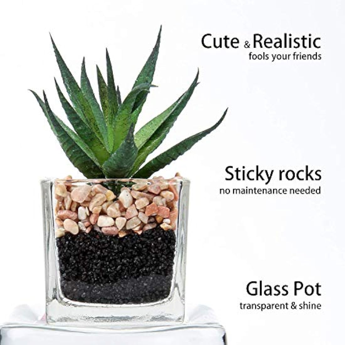 Briful Artificial Succulents Fake Succulent Plants Potted in Mini Square Clear Glass Pots Set of 3 Faux Succulents Small Artificial Succulent Plants Great for Office Home Decor