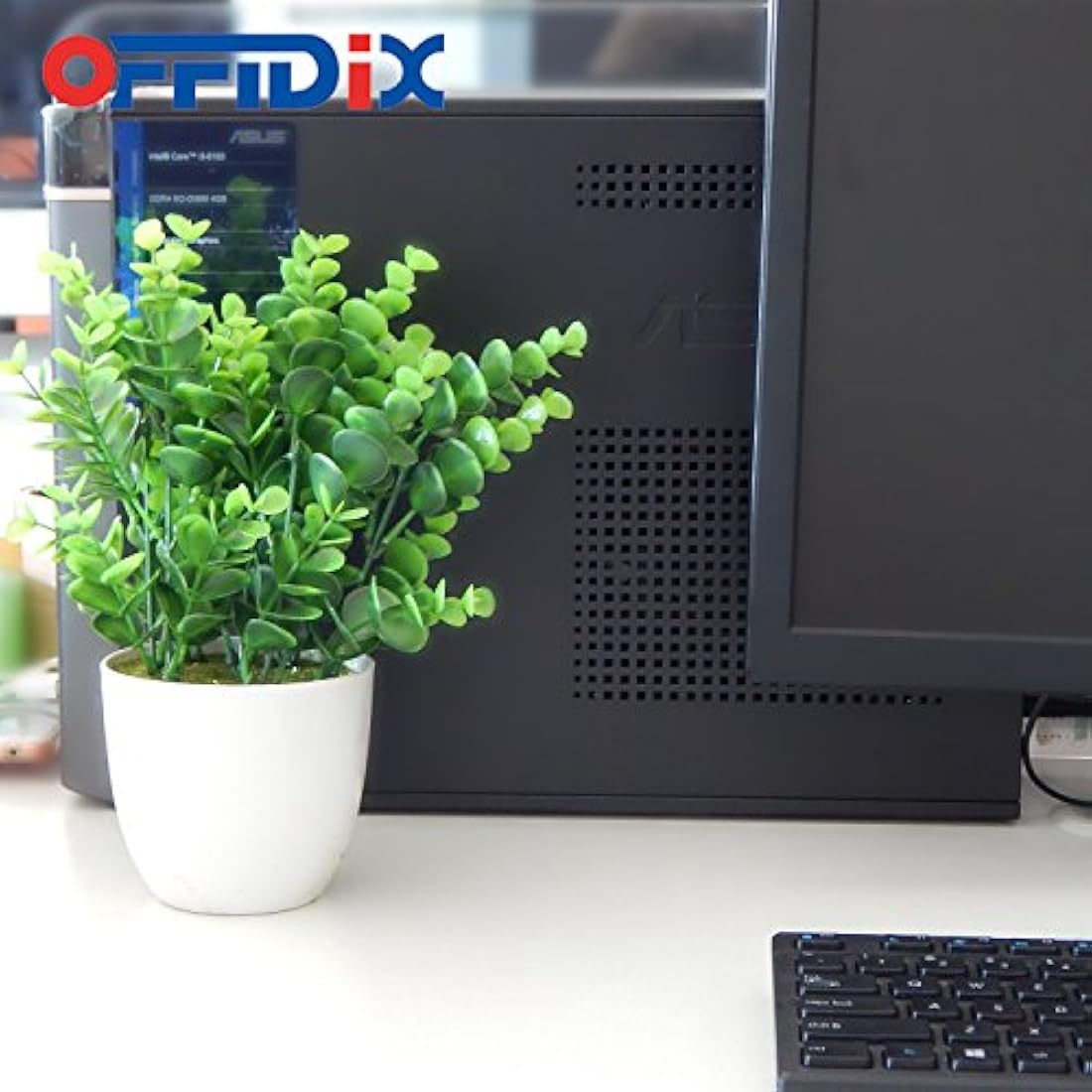 OFFIDIX Mini Plastic Eucalyptus Artificial Plants with Vase for Office desk, home and friends’ gift Fake Plant with Plastic Pots for Home Decoration (White)