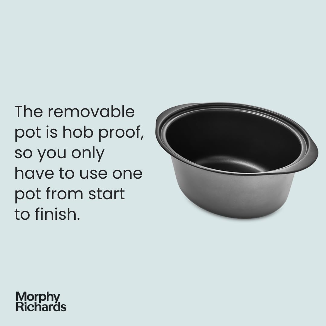 Morphy Richards 6.5L Easy Time Slow Cooker, Automatic Heat Settings, Keep Warm Mode, Hob Proof, Countdown Indicator, Dishwasher Safe Pot, Matte Black,