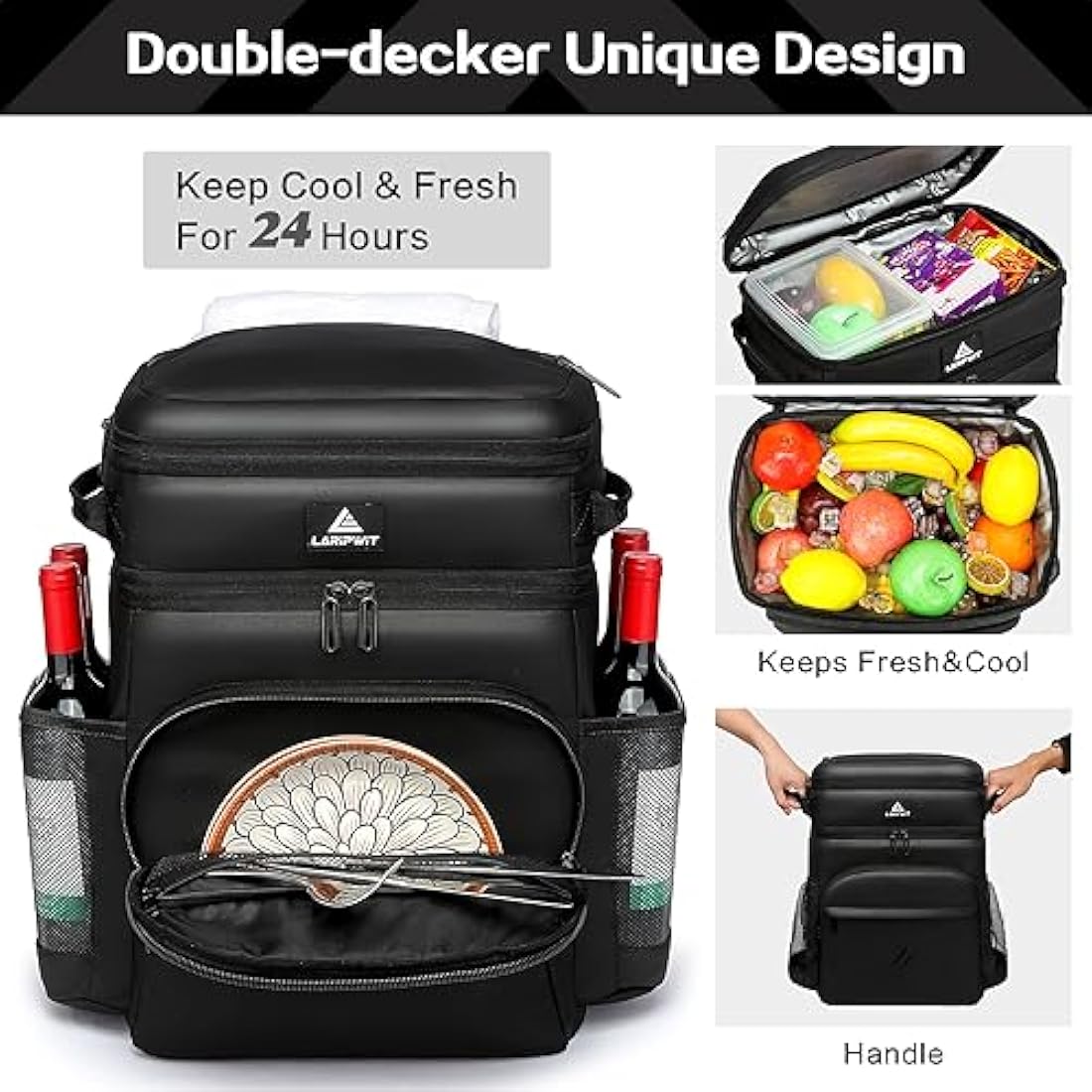 Laripwit Cooler Backpack 54 Cans Insulated Cool Bag Rucksack Leak-Proof Picnic Backpack for Men Women - Perfect Large Soft Cooler Rucksack for Travel, Camping, Lunch, Beach