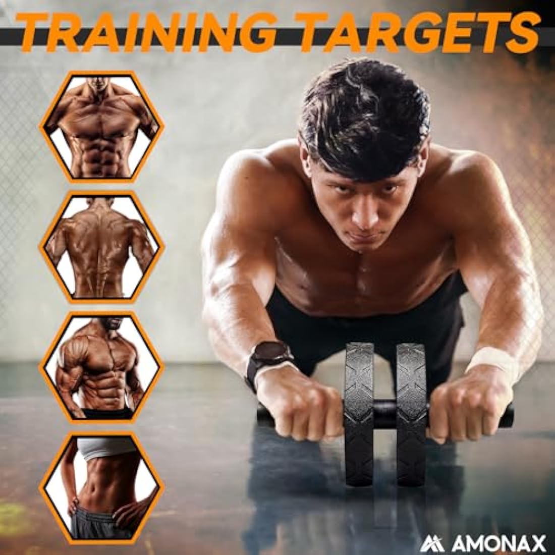 Amonax Convertible Ab Wheel Roller with Large Knee Mat for Core Abs Rollout Exercise. Double Wheel Set with Dual Fitness Strength Training Modes at Gym or Home
