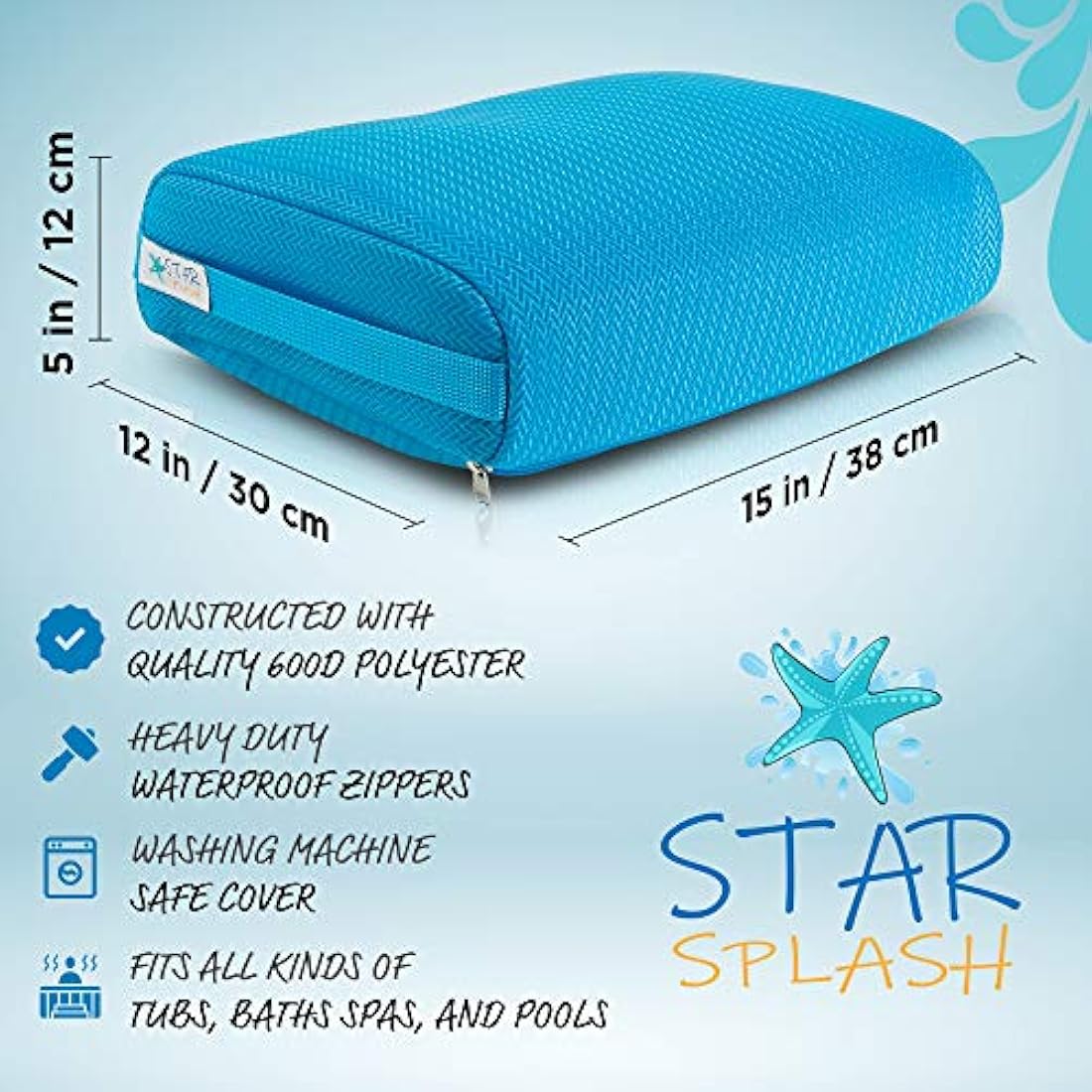 STAR SPLASH Hot Tub Booster Seat, 15 x 12 x 5 Inches - Hot Tub Pillow with Non-Slip Micro Dot Bottom and 6 Weighted Sections - Quick Dry Bath Accessories for Indoor or Outdoor Spa