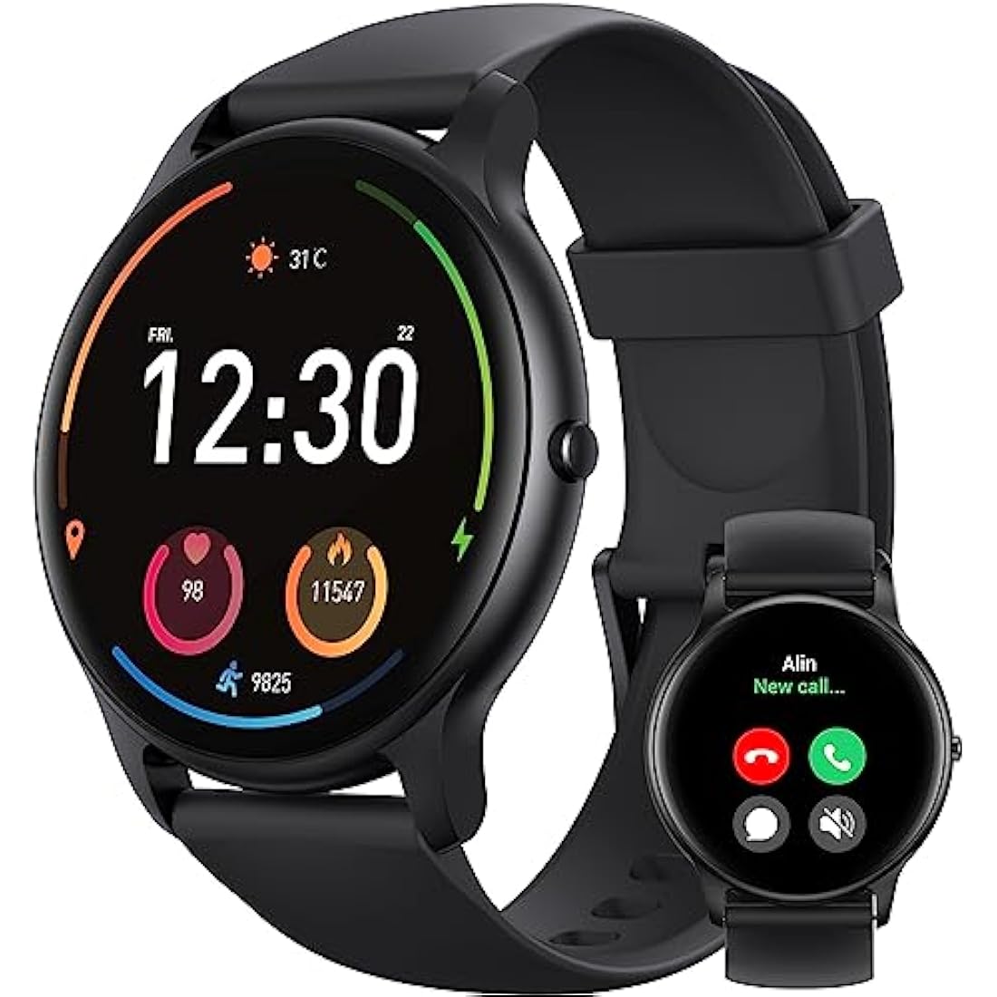 Parsonver Smart Watch Answer/Make Call, Fitness Watch for Men Women, Smartwatch IP68 Waterproof, 100+ Sport Modes, Heart Rate/Sleep Monitor, Fitness Watch for Android and iOS, Black, SPROD1