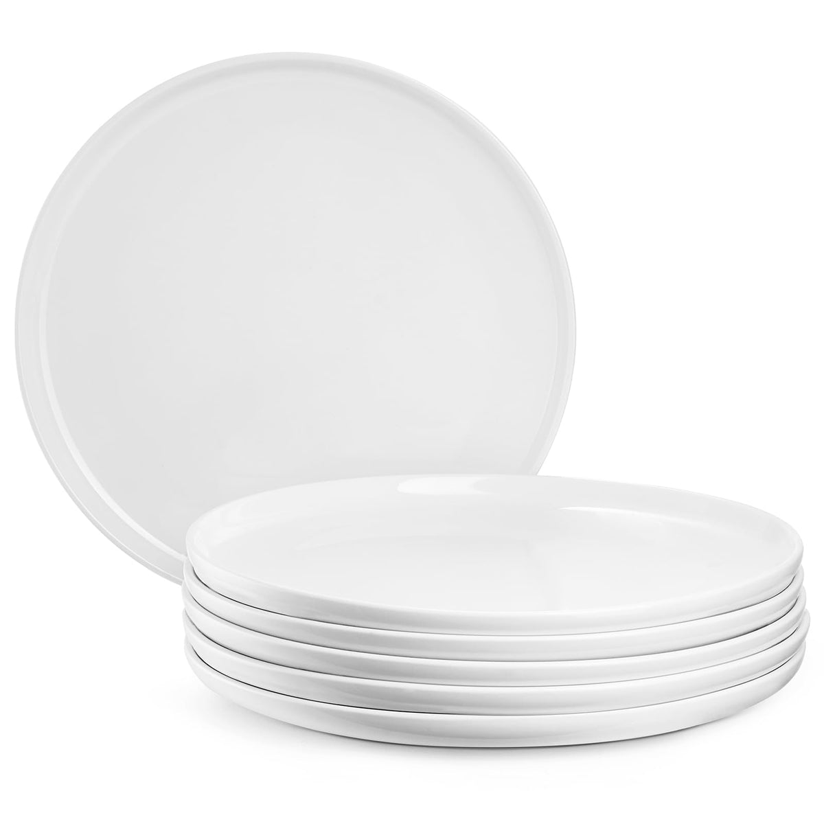 Jassceram 10.5 Inch White Dinner Plates Set of 6, 27cm Large Ceramic Round Plates with Lip for Kitchen Restaurant, Salad, Pasta - Dishwasher,