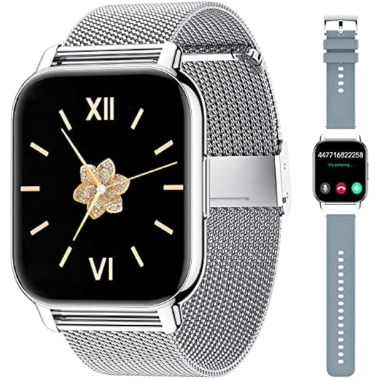 Popglory Smart Watch for Women Men Answer/Make Calls, 1.85" Smartwatch 44mm 2 Straps & Split Screen, 100+ Sports Fitness Watch with Blood Pressure/Oxygen/Heart Rate Monitor for iOS and Android